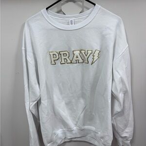 Jerzees White Sweatshirt with Gold 'PRAY' Graphic